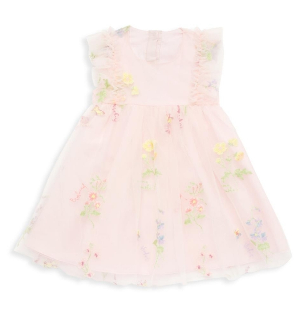 JOAN CALABRESE Kids Little Girl's Floral Embroidered Tulle Dress In Pink